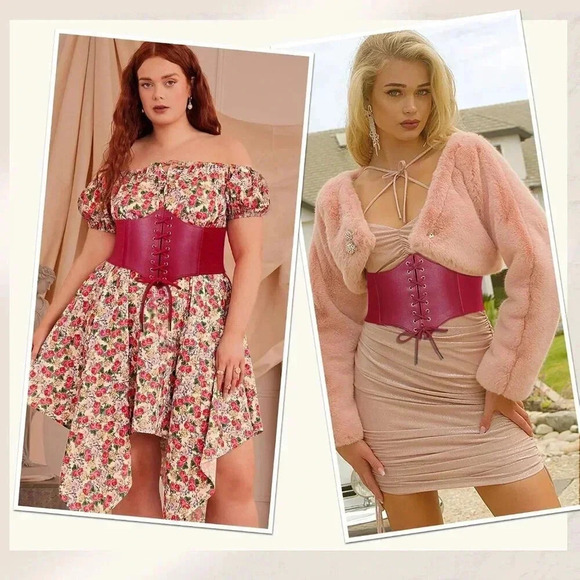 Women's Elastic  Red Costume Waist Belt Lace-up Tied Waspie Corset Belts - Picture 2 of 6